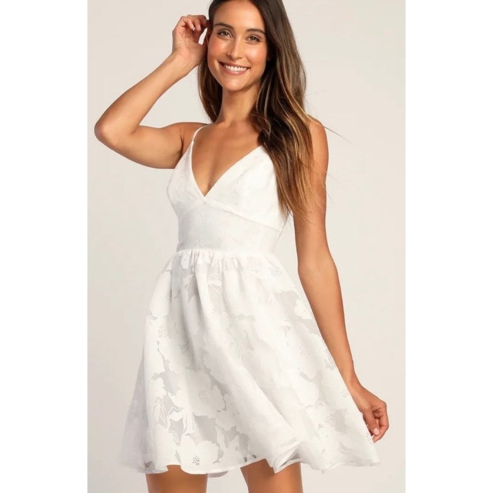 Lulu's White Floral Lace Mini Dress